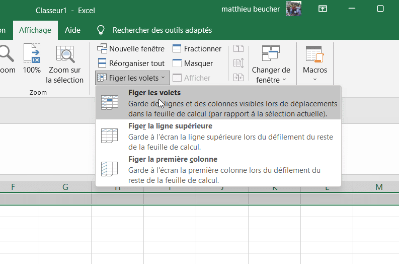 figer une ligne sur excel